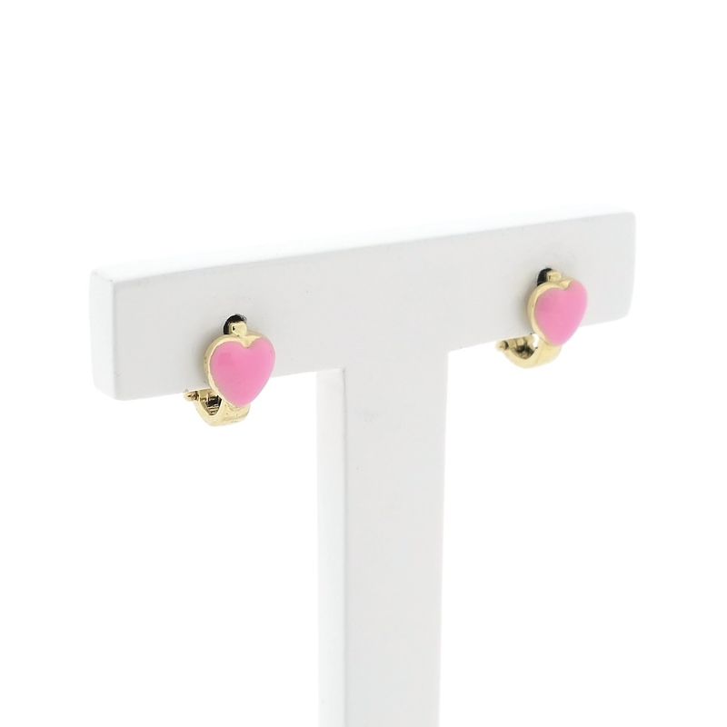 Image 3 of Gold heart-shaped stud earrings with pink enamel | Arpas