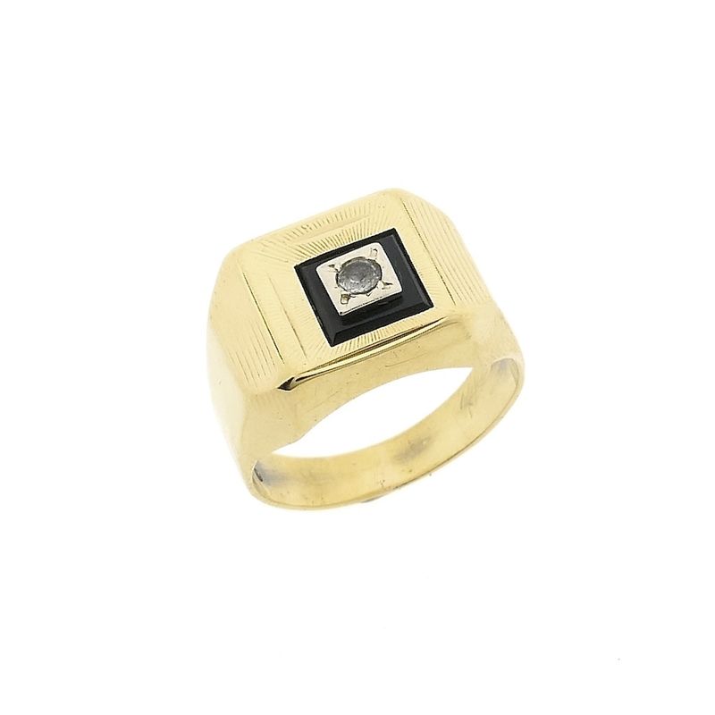 Image 3 of Gold men's signet ring with onyx and zirconia