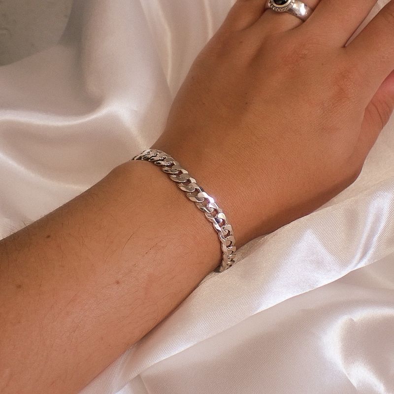 Image 4 of Silver flat gourmet link bracelet | 21 cm