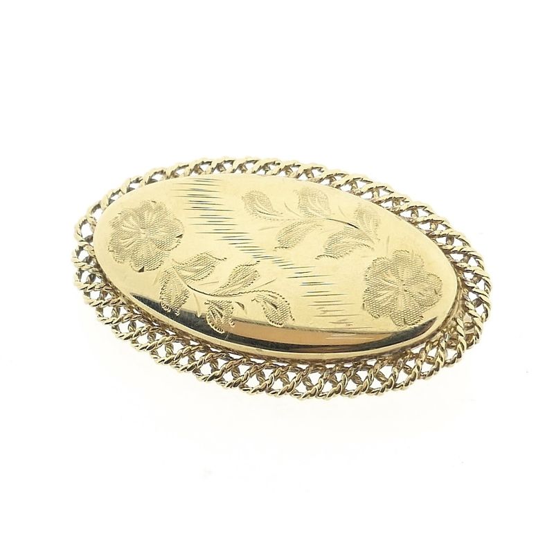 Image 3 of Vintage gold brooch with flower engraving; Floral design