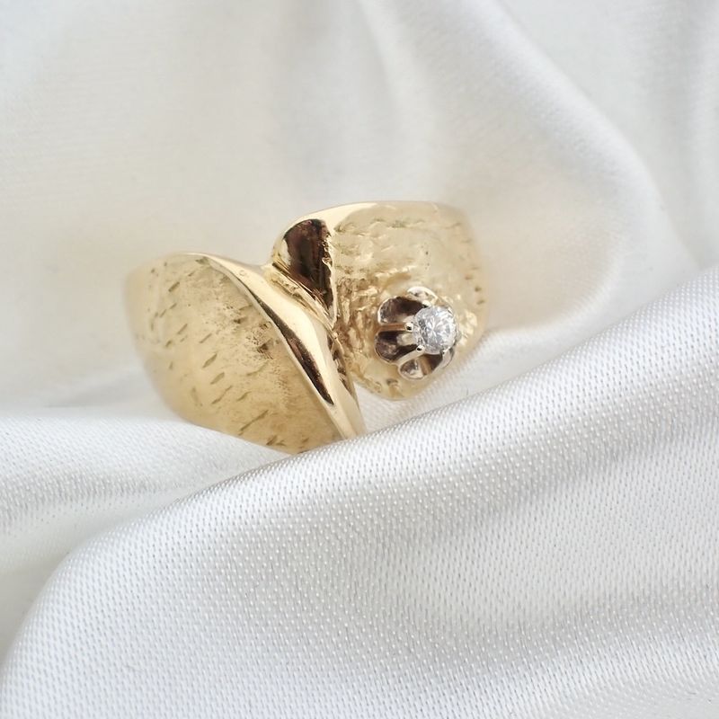 Image 5 of Golden abstract fantasy ring with diamond 0.06 ct.