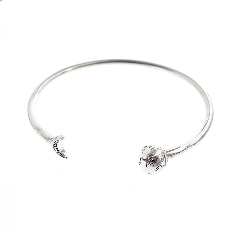 Image 1 of Pandora Moments Open Bangle; Silver; Moon and Stars | Ø 60mm
