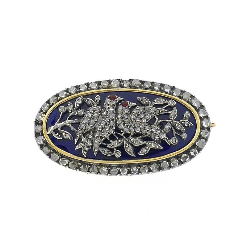 Image 1 of Antique gold brooch with diamonds and ruby approx. 0.81 ct.