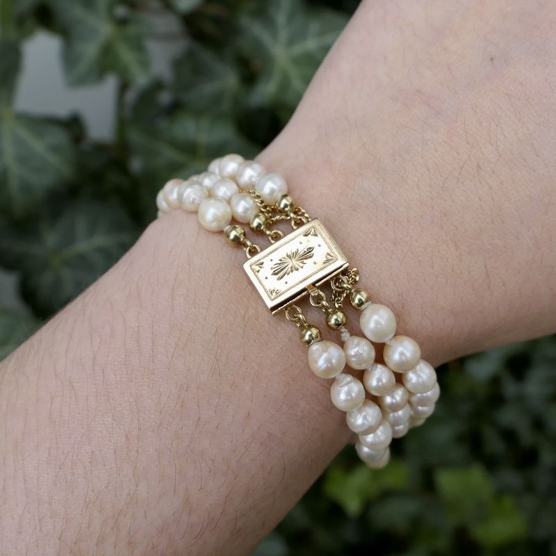 Image 11 of Pearl bracelet with gold clasp; Antique | 20 cm