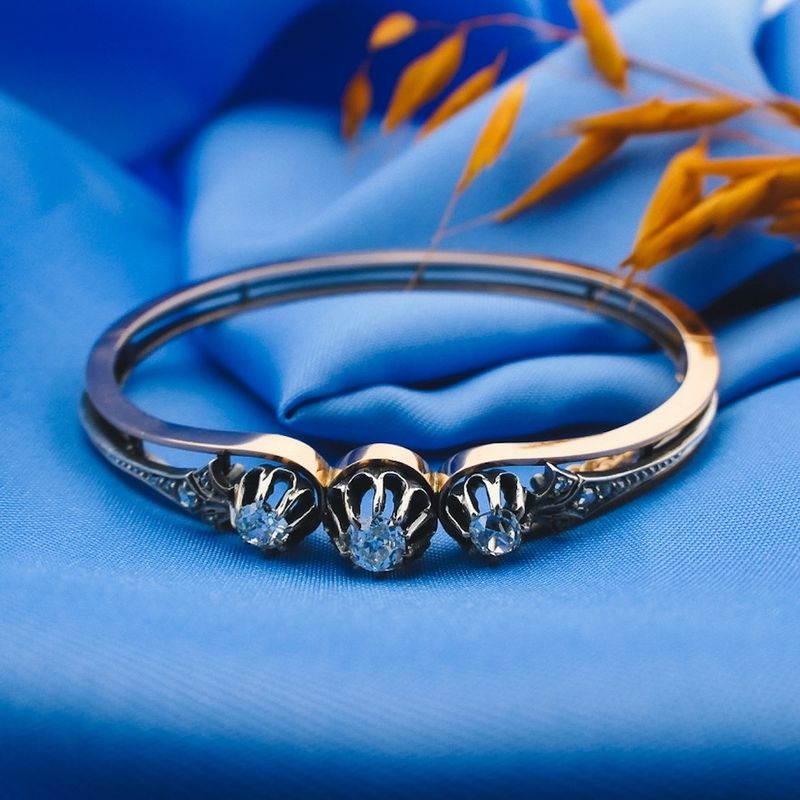 Image 8 of Rose gold bangle with rose-cut diamonds; Size S/M