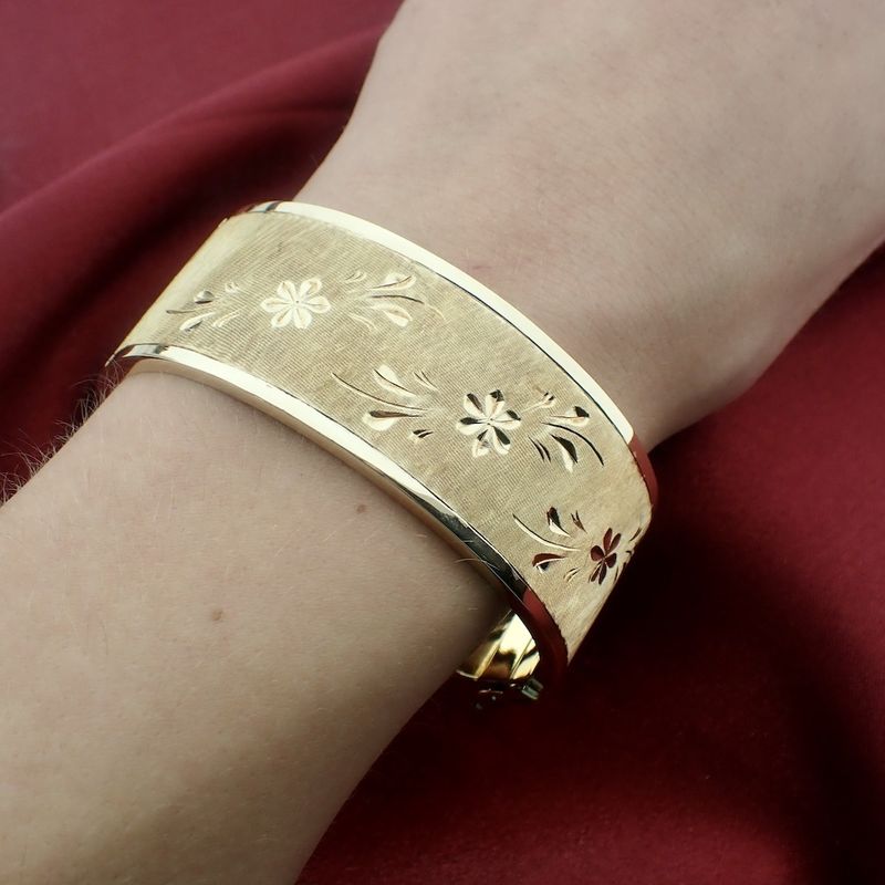 Image 7 of Vintage gold slave bracelet with engravings.