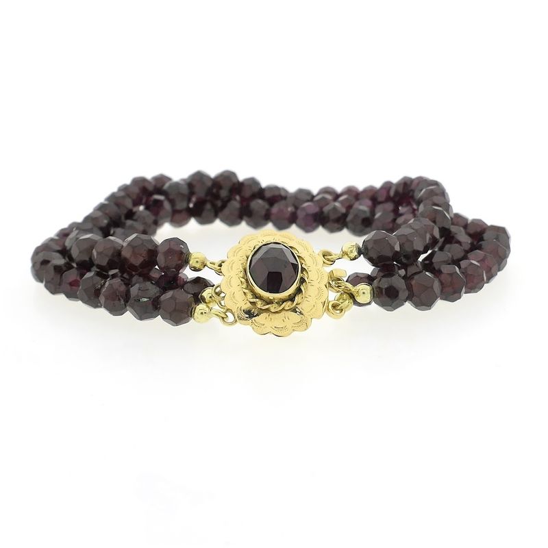 Image 3 of Garnet bracelet with gold clasp; Antique/vintage | 20 cm