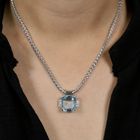 Image 1 of Fope white gold mesh link necklace with aquamarine and diamonds; 0.24 ct.
