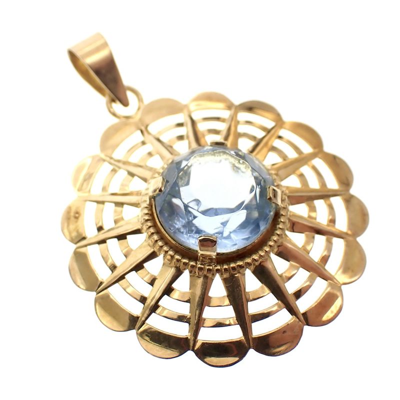 Image 4 of Gold pendant with light blue glass crystal