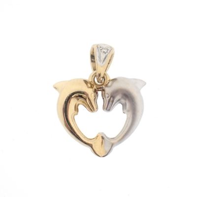 Image 1 of Two-tone gold pendant of two dolphins with diamond | 0.005 ct.