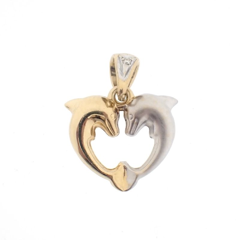 Image 1 of Two-tone gold pendant of two dolphins with diamond | 0.005 ct.