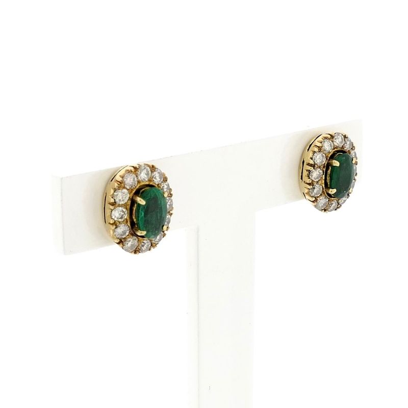 Image 3 of Gold earrings with emerald and diamonds; 0.48 ct.