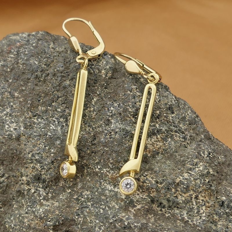 Image 2 of Gold long earrings with zirconia