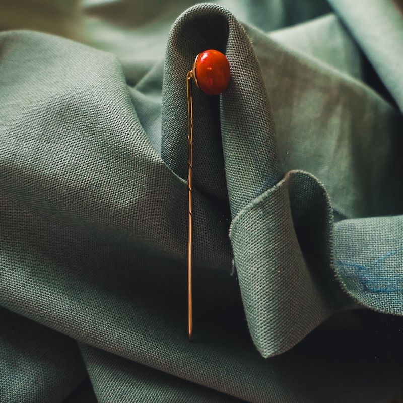 Image 5 of Gold lapel pin with blood coral