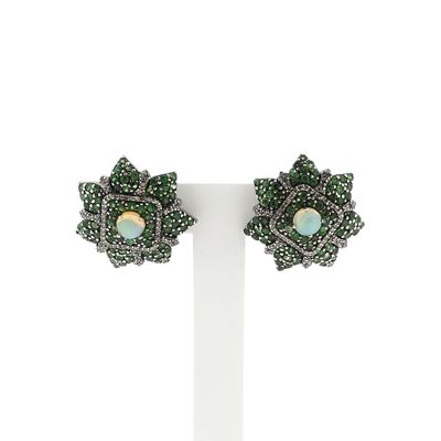 Afbeelding 1 van Goud met zilveren oorbellen met opaal, tsavoriet en diamanten; 1,00 ct. 
