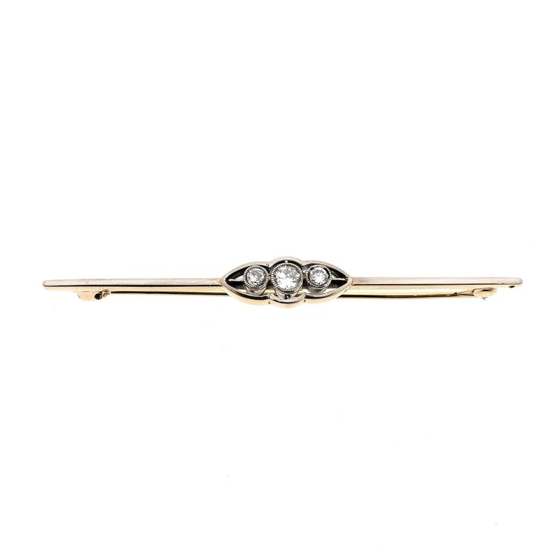 Image 1 of Bicolor Art Deco Brooch with Diamond; 0.26 ct.