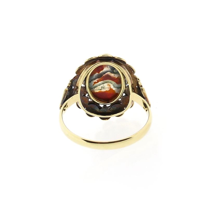 Image 4 of Gold Ring with Moss Agate; 14 Karat; Size 20.5