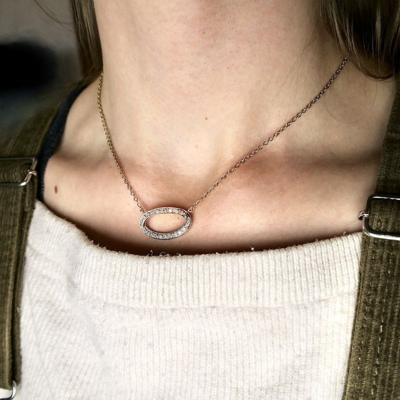 Image 6 of Gold link chain with bicolor fixed diamond pendant; 0.34 ct.