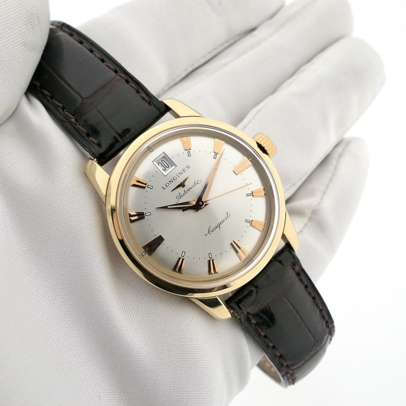 Image 11 of Longines Conquest Heritage L1.611.6; Automatic 18k gold men's watch