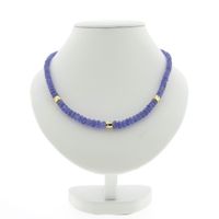 Gold tanzanite bead necklace with diamond; 0.12 ct. | 45 cm