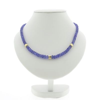 Image 1 of Gold tanzanite bead necklace with diamond; 0.12 ct. | 45 cm