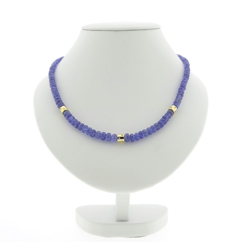 Image 1 of Gold tanzanite bead necklace with diamond; 0.12 ct. | 45 cm