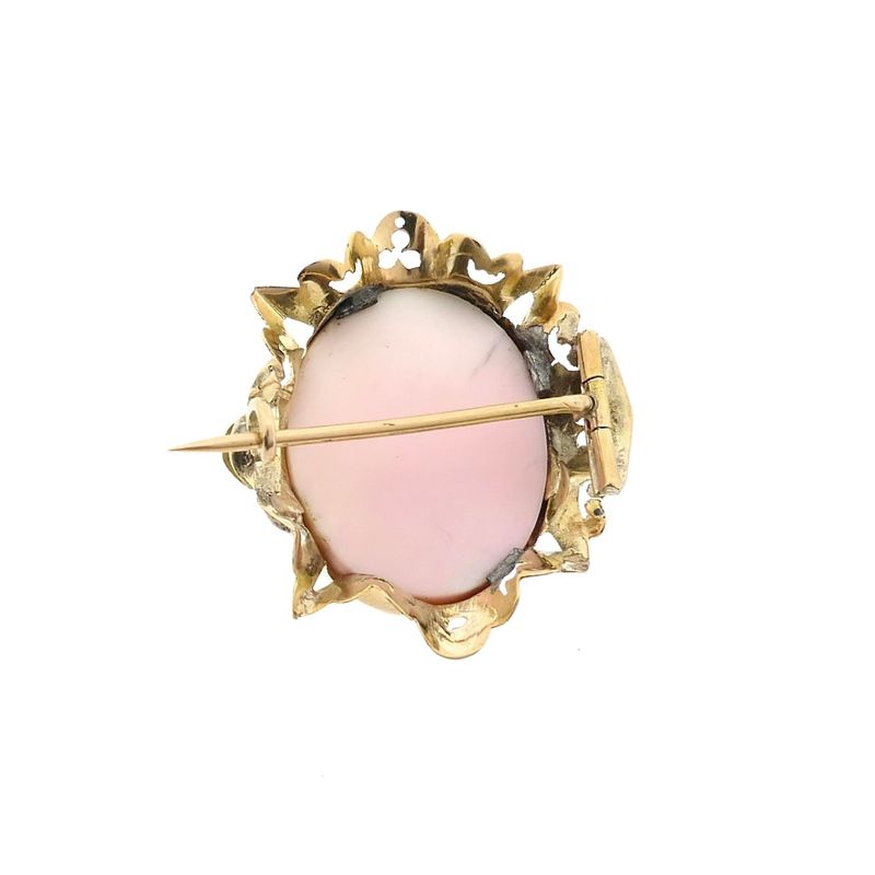 Afbeelding 3 van Antiek gouden broche met roze camee