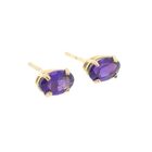 Image 7 of Gold stud earrings with synthetic purple gemstone