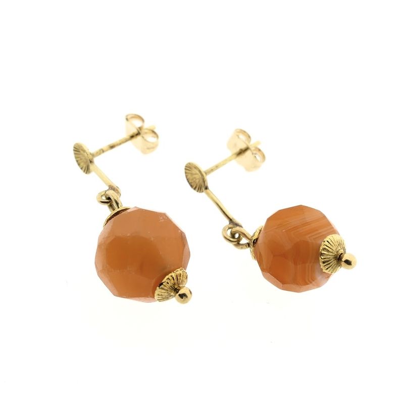 Image 3 of Gold earrings with carnelian band agate