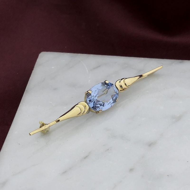Image 2 of Gold brooch with blue topaz