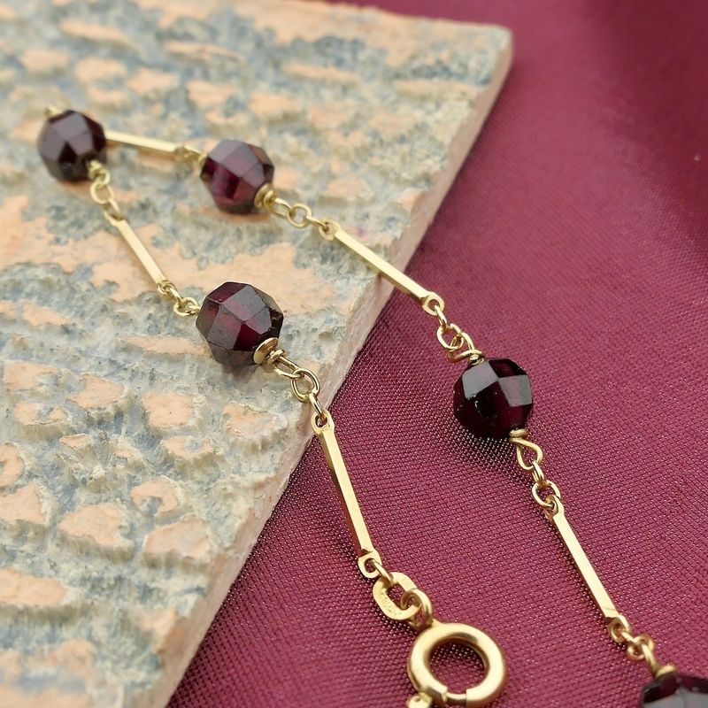 Image 1 of Gold bar link bracelet with garnet