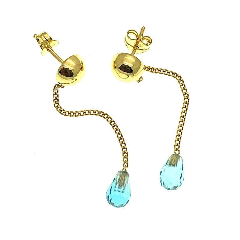 Image 4 of Gold stud earrings with blue gemstone