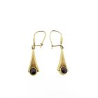 Image 3 of Vintage gold earrings with dark red stone