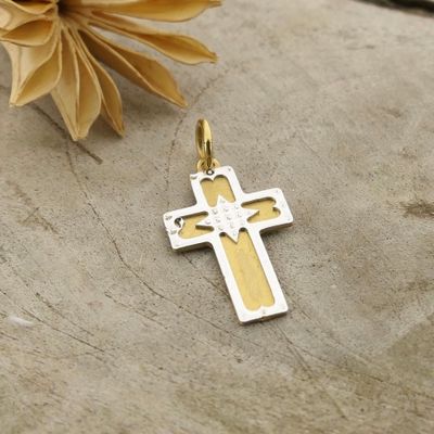 Image 2 of Two-tone gold pendant of a cross