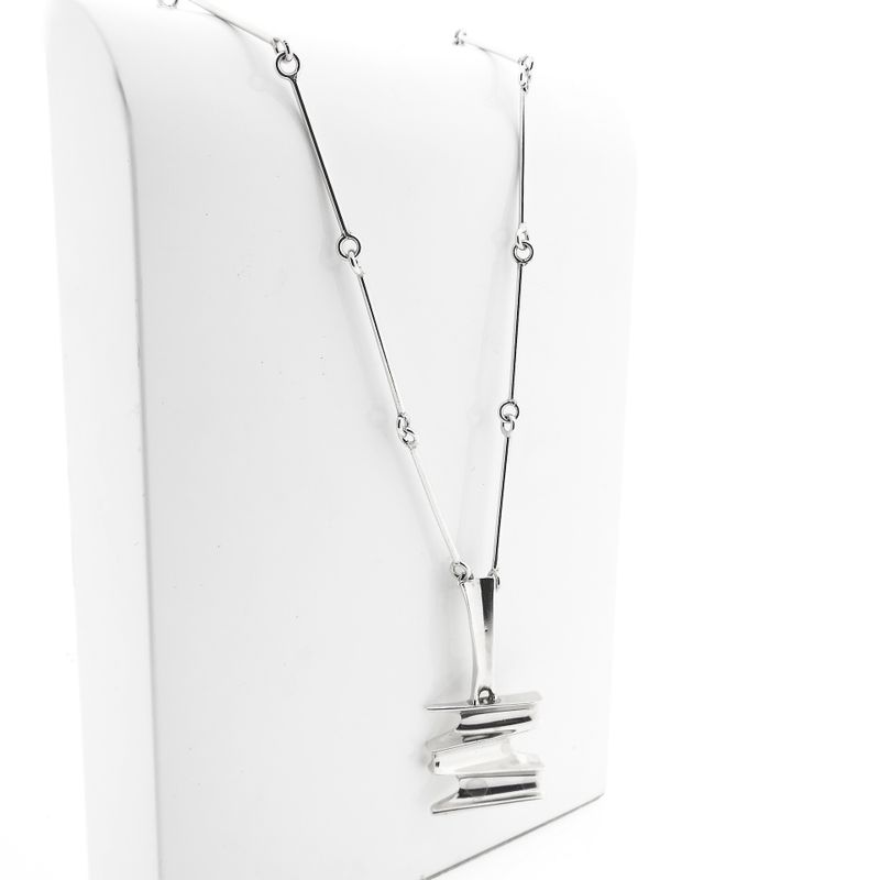 Afbeelding 3 van Zilveren staafjes schakelketting met vaste hanger | 72 cm 