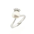 Image 1 of White gold ring with baroque pearl and diamond | 0.06 ct.