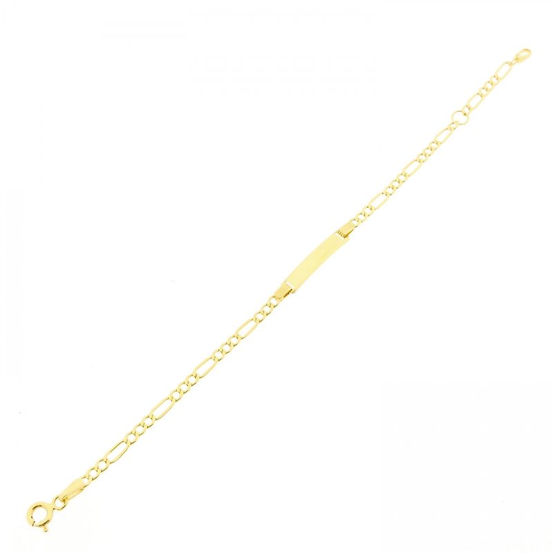 Afbeelding 5 van Gouden Figaroschakel kinderarmband met graveerplaatje | 13 – 16 cm