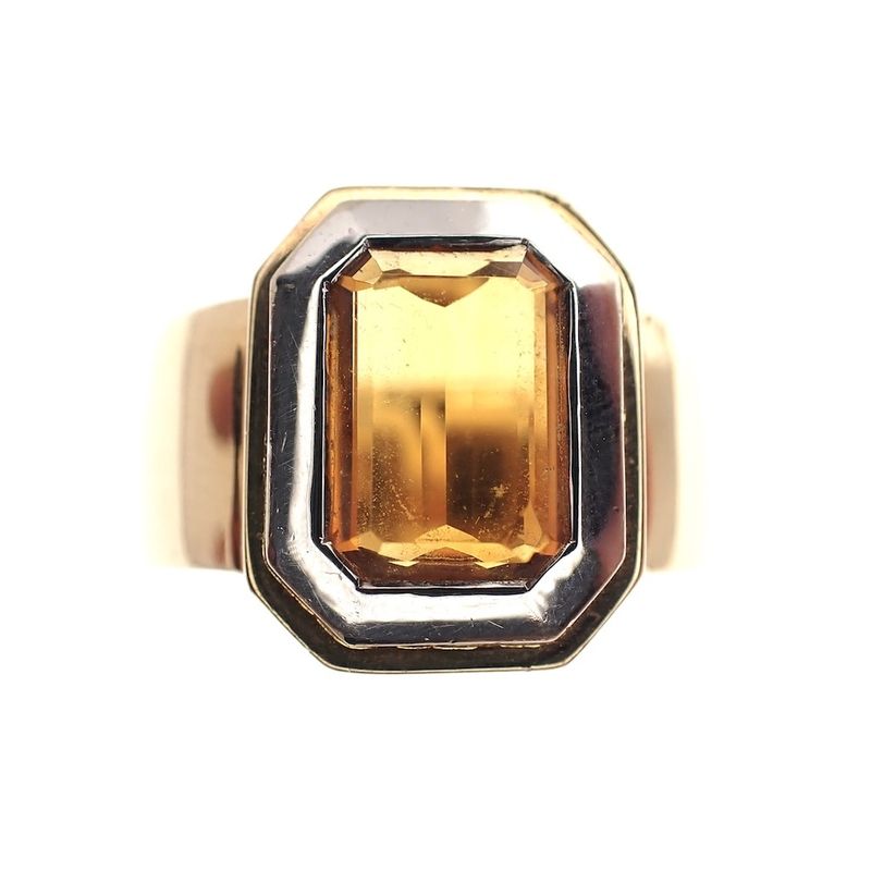 Image 3 of Two-tone gold ring with emerald-cut gold topaz