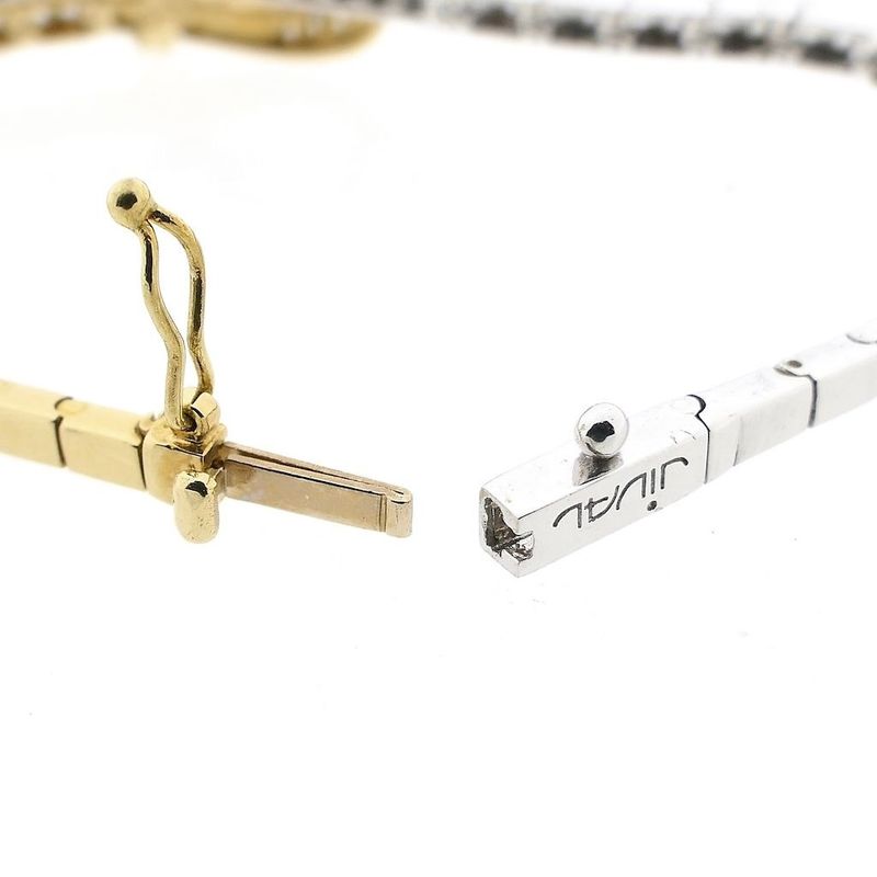 Image 5 of Bicolor Gold Bar Link Bracelet with Zirconia