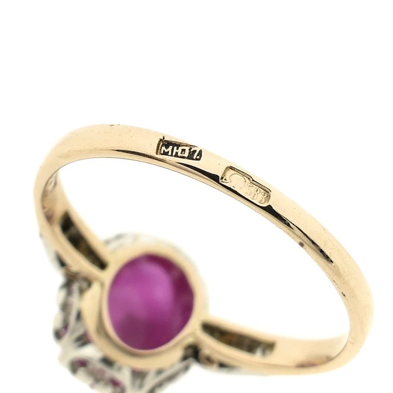 Image 9 of Two-tone ring with synthetic pink ruby and diamond | Approx. 0.06 ct.