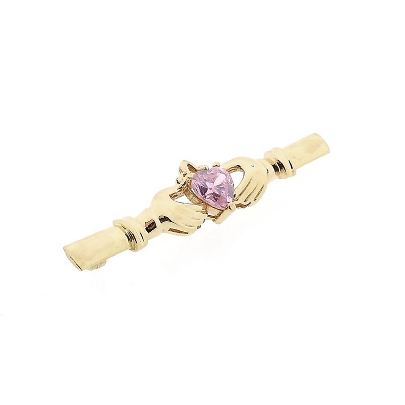 Afbeelding 3 van Gouden Claddagh broche met roze zirconia
