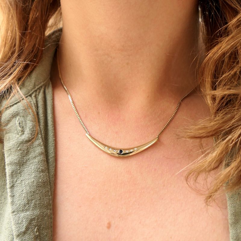 Image 10 of 8K sapphire and diamond necklace; 0.06 ct. | 43 cm