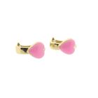 Image 7 of Gold heart-shaped stud earrings with pink enamel | Arpas