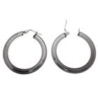 Image 3 of Silver flat hoop earrings with ribbed edge | Ø 33 mm