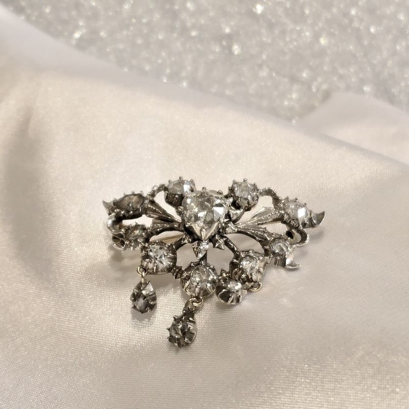 Image 7 of Silver brooch set with rose-cut diamonds