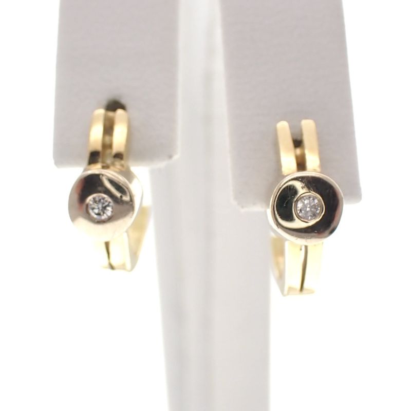 Image 3 of Bicolor gold semi-circular stud earrings with diamond; 0.02 ct.