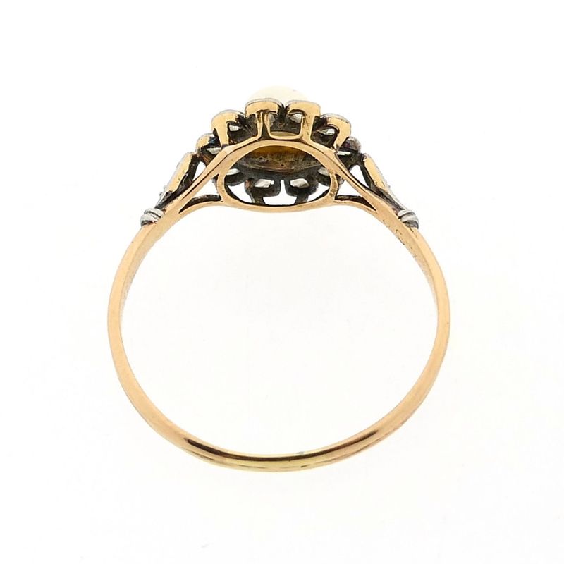 Image 5 of Bicolor Gold Ring with Cultured Pearl and Diamond; approx. 0.10 ct.