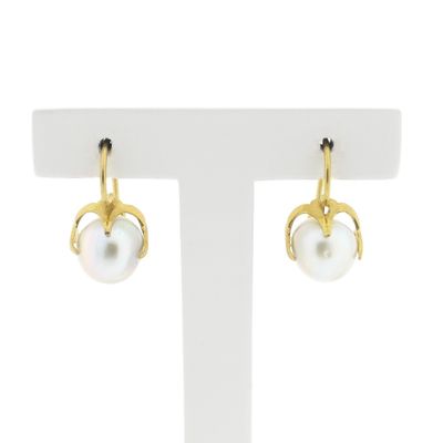 Gold earrings with artificial pearls | Vintage Image 1 of Gold earrings with artificial pearls | Vintage