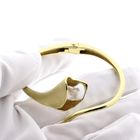 Image 5 of Gold clamp bracelet with baroque pearl and diamond; Size S/M