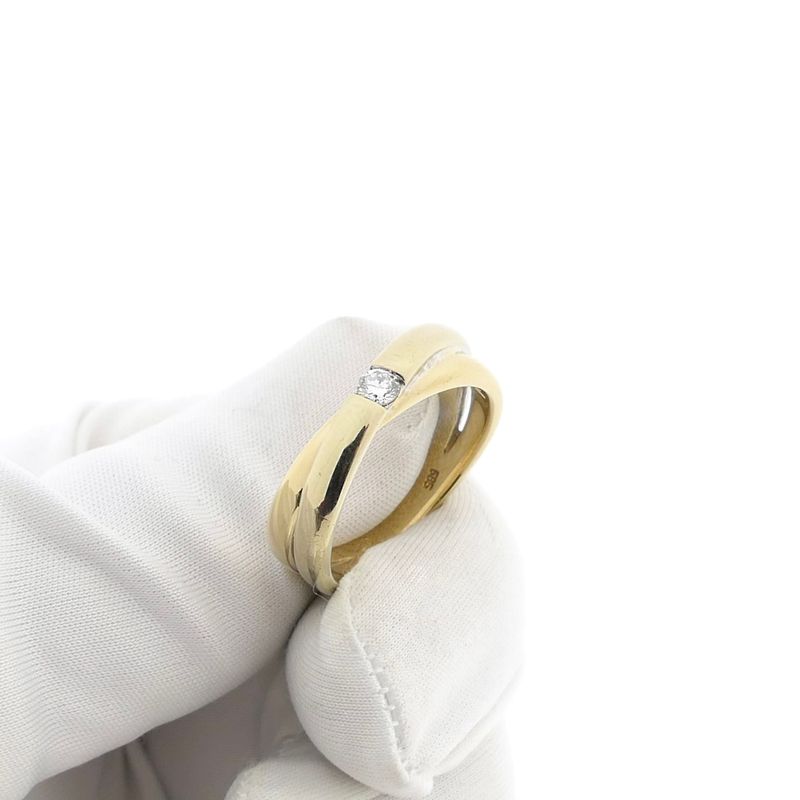 Image 9 of Gold crossover ring with diamond; 0.12 ct.